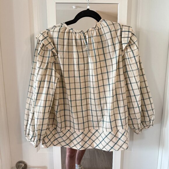 Mirth Windowpane Long Sleeve Blouse Size Small Color Cream Black/Grey - Picture 6 of 6